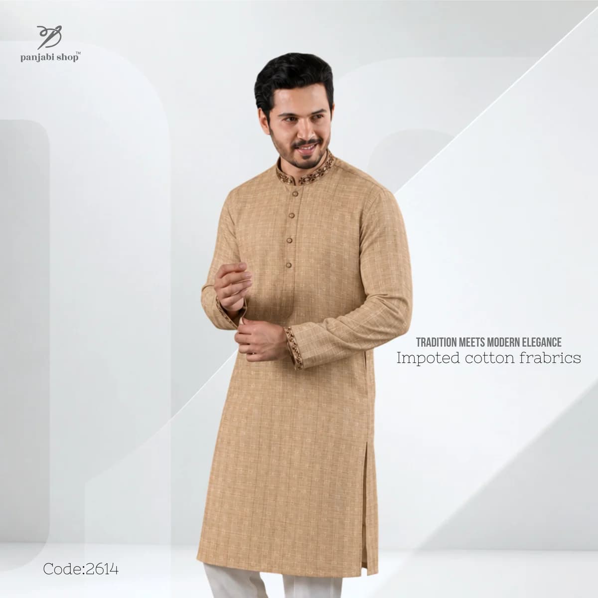 Embroydery panjabi — Camel Brown