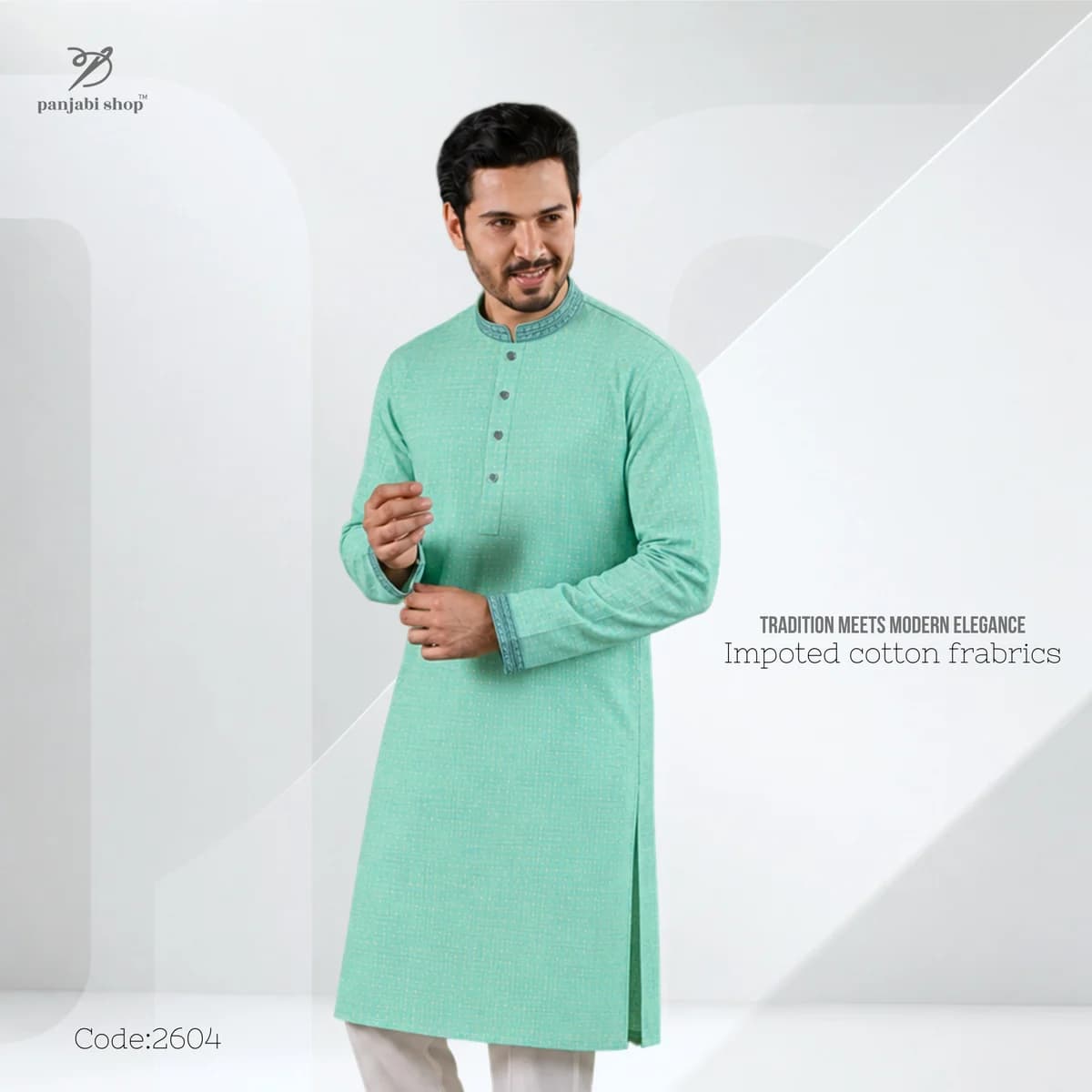 Embroydery panjabi — Mint Green