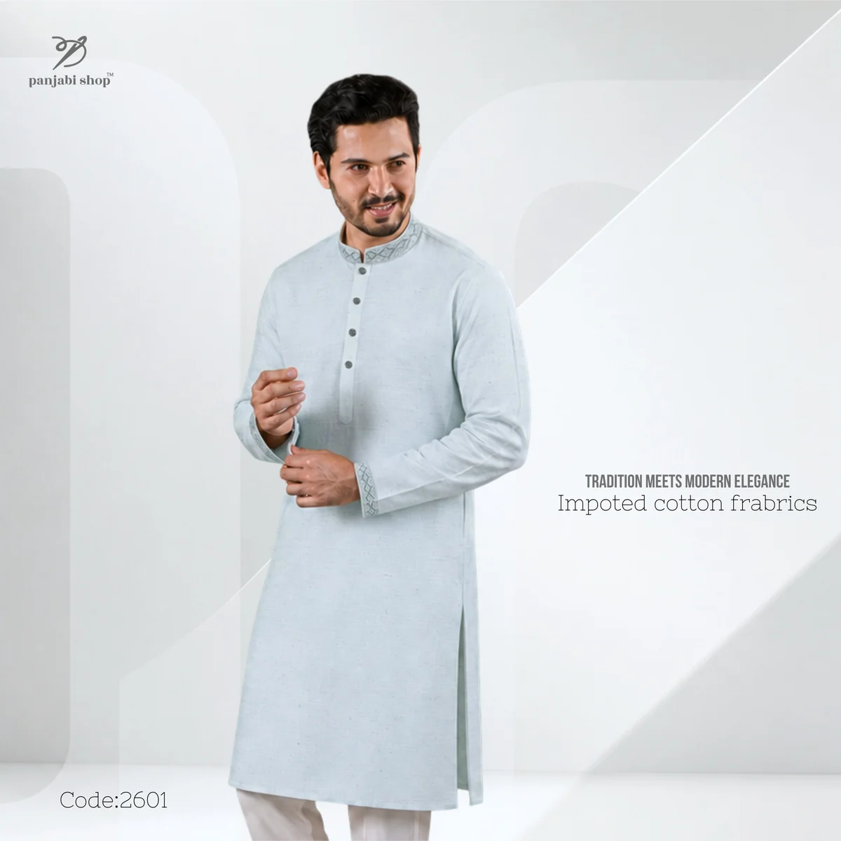 Embroydery panjabi — Sky Blue