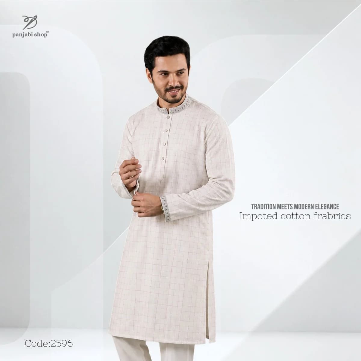 Embroydery panjabi — White Colour