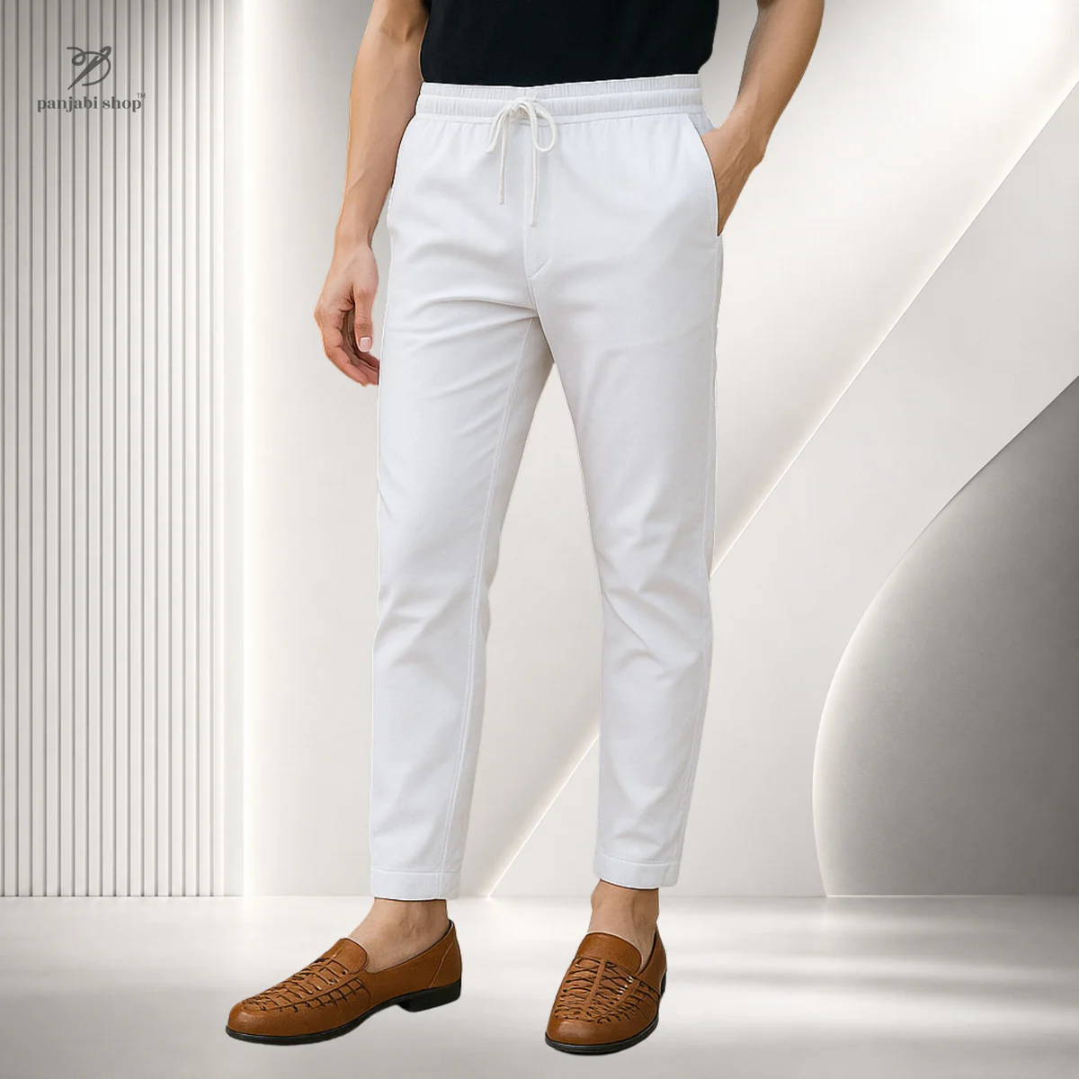 Mens Premium Pajama- White — Black Colour